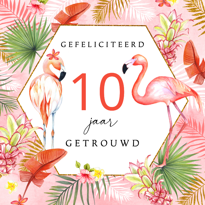 Felicitatiekaarten - Felicitatiekaart huwelijksjubileum flamingostel