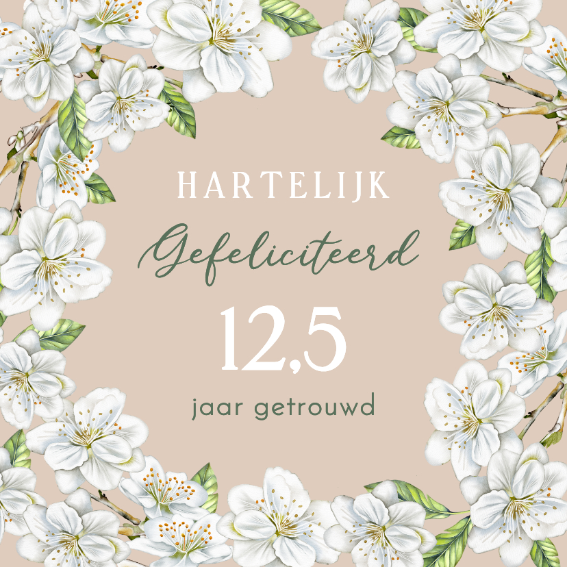 Felicitatiekaart huwelijksjubileum witte bloesem op fluweel - Felicitatiekaarten Felicitatiekaarten - Felicitatiekaart huwelijksjubileum witte bloesem op fluweel
