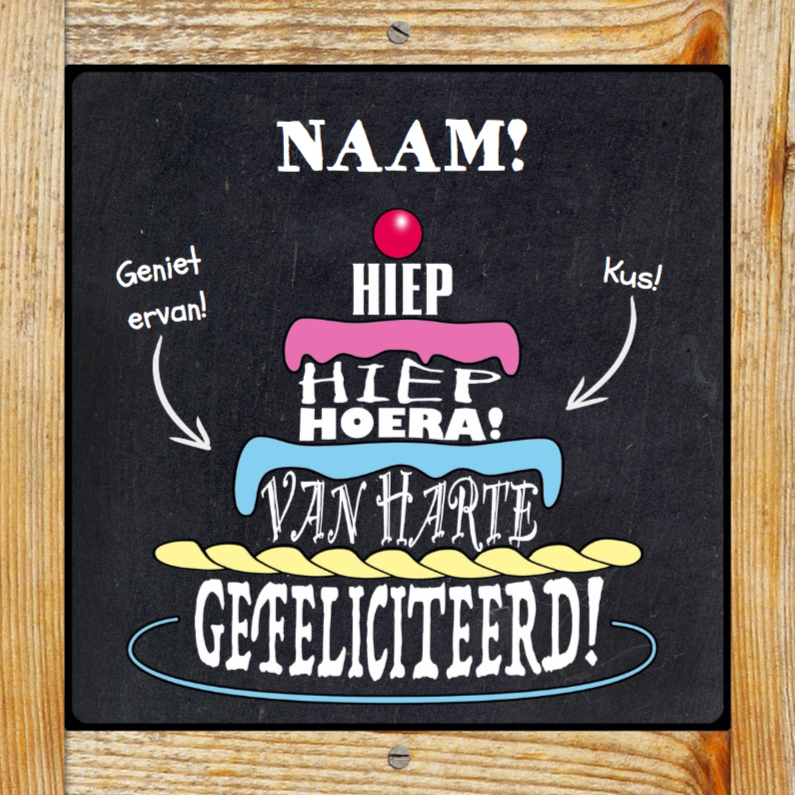 Felicitatiekaart in de vorm van een taart op krijtbord - Felicitatiekaarten Felicitatiekaarten - Felicitatiekaart in de vorm van een taart op krijtbord