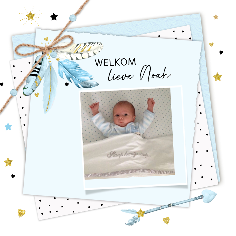 Felicitatiekaarten - Felicitatiekaart jongen veertjes papier