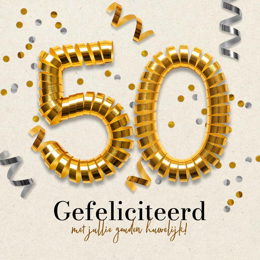 Felicitatiekaart jubileum 50 jaar gouden huwelijk confetti - Felicitatiekaarten Felicitatiekaarten - Felicitatiekaart jubileum 50 jaar gouden huwelijk confetti