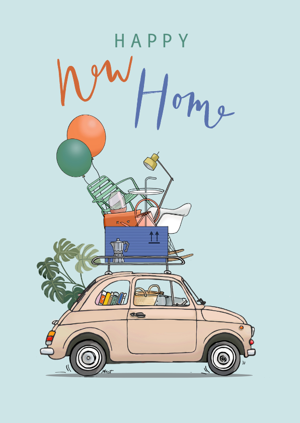 Felicitatiekaarten - Felicitatiekaart kleine auto met spullen