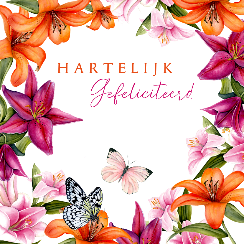 Felicitatiekaarten - Felicitatiekaart lelies vlinders