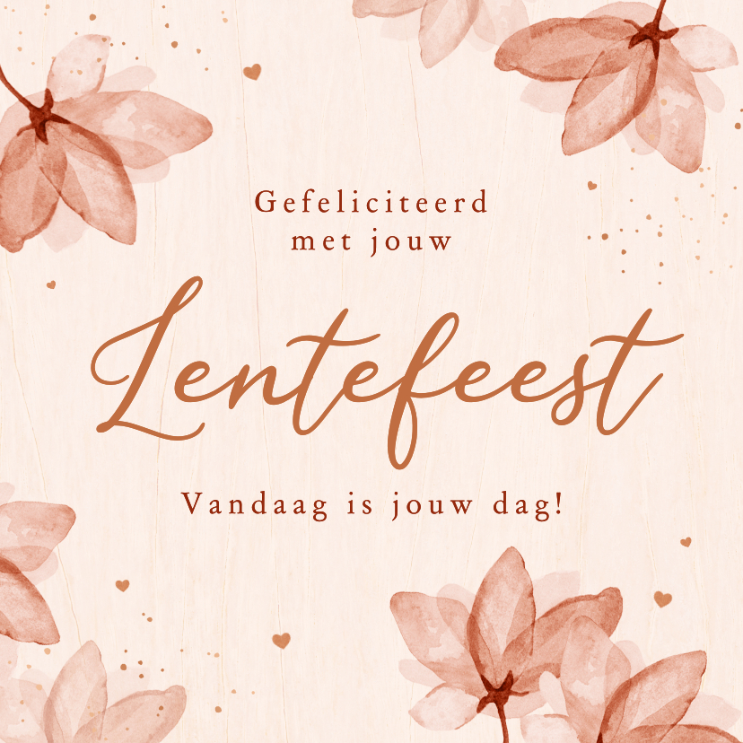 Felicitatiekaart lentefeest bloemen hartjes gefeliciteerd - Felicitatiekaarten Felicitatiekaarten - Felicitatiekaart lentefeest bloemen hartjes gefeliciteerd