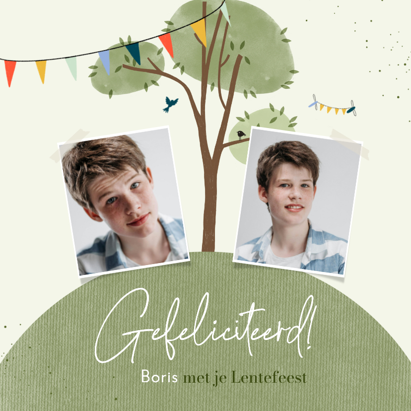 Felicitatiekaarten - Felicitatiekaart lentefeest boom groei foto's