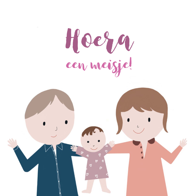 Felicitatiekaart meisje Ouders & wiegje - Felicitatiekaarten Felicitatiekaarten - Felicitatiekaart meisje Ouders & wiegje