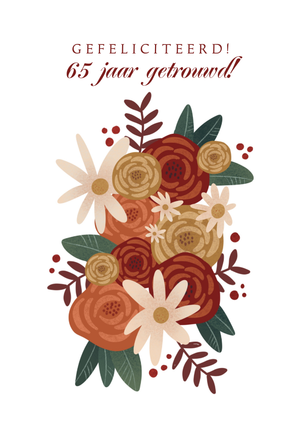 Felicitatiekaarten - Felicitatiekaart met bloemen voor huwelijksjubileum 65 jaar