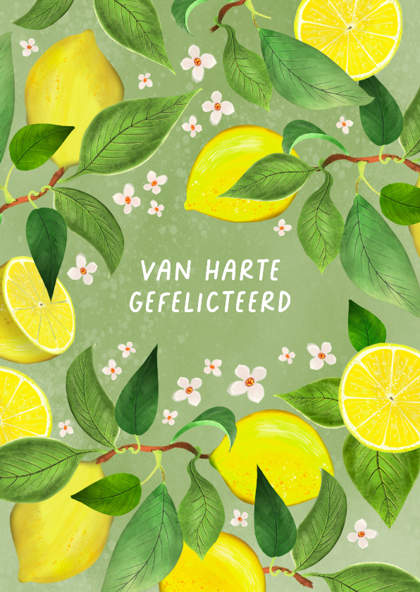 Felicitatiekaarten - Felicitatiekaart met citroenen en bloemetjes