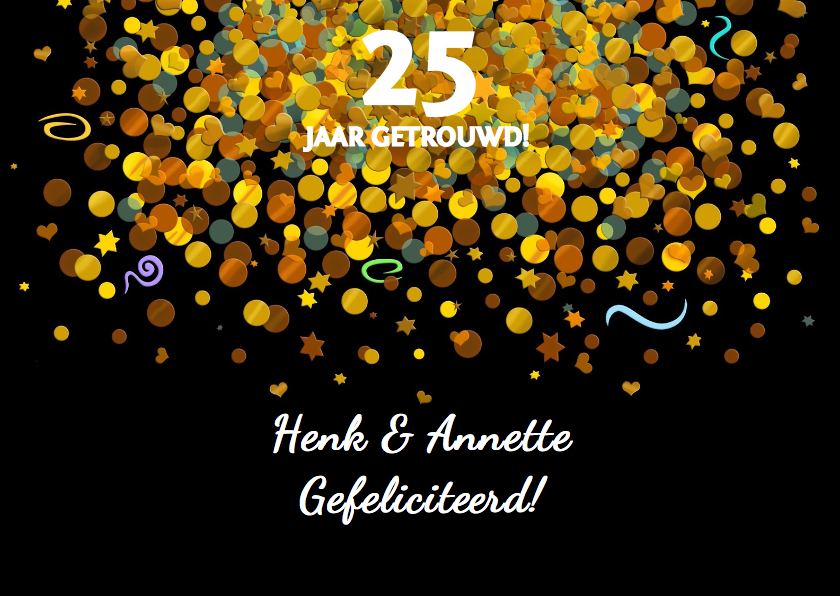 Felicitatiekaart met confetti op zwarte achtergrond - Felicitatiekaarten Felicitatiekaarten - Felicitatiekaart met confetti op zwarte achtergrond