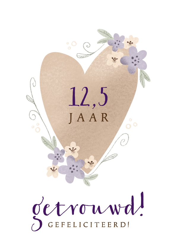 Felicitatiekaart met hart en bloemen voor huwelijksjubileum - Felicitatiekaarten Felicitatiekaarten - Felicitatiekaart met hart en bloemen voor huwelijksjubileum