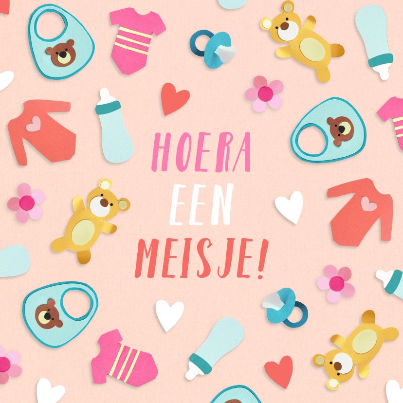 Felicitatiekaarten - Felicitatiekaart met hartjes en  baby illustraties