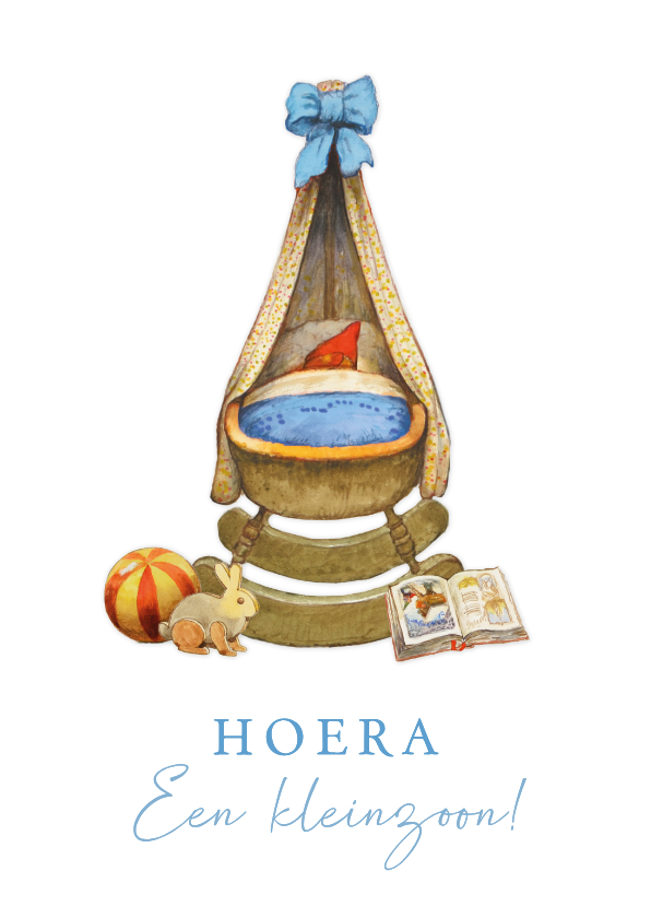 Felicitatiekaarten - Felicitatiekaart met kabouterwiegje hoera een kleinzoon