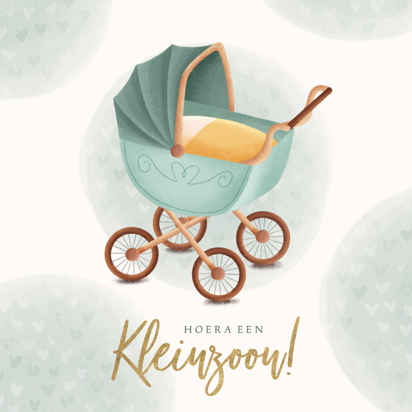 Felicitatiekaarten - Felicitatiekaart met kinderwagen hoera een kleinzoon