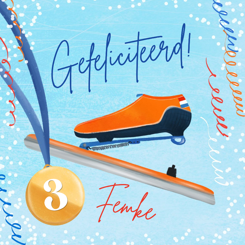 Felicitatiekaart met klapschaats en medaille - Felicitatiekaarten Felicitatiekaarten - Felicitatiekaart met klapschaats en medaille
