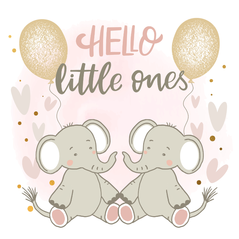 Felicitatiekaarten - Felicitatiekaart met olifantjes tweeling meisjes