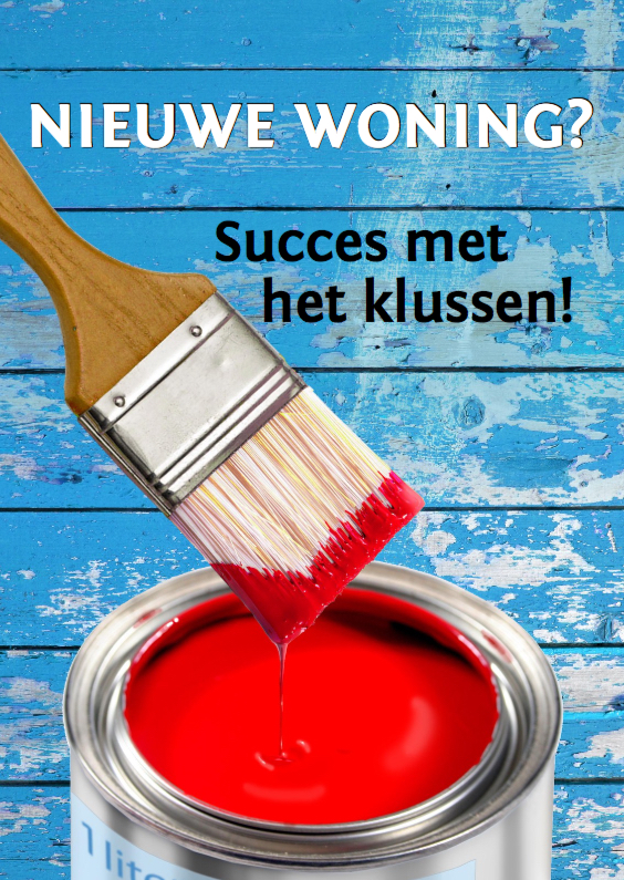 Felicitatiekaart met rode verf en blauwe muur. KLAAR! - Felicitatiekaarten Felicitatiekaarten - Felicitatiekaart met rode verf en blauwe muur. KLAAR!