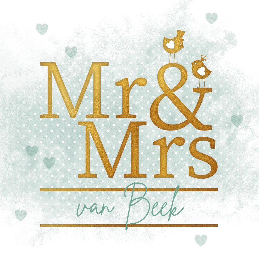 Felicitatiekaarten - Felicitatiekaart Mr & Mrs gouden vogeltjes