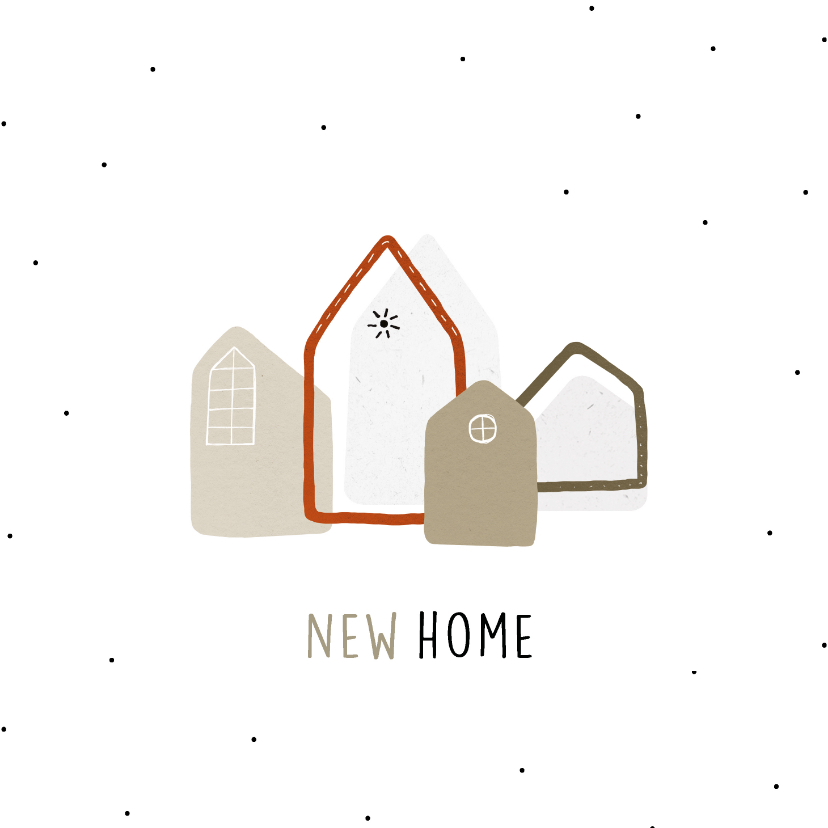 Felicitatiekaarten - Felicitatiekaart 'New home' met illustraties van huisjes