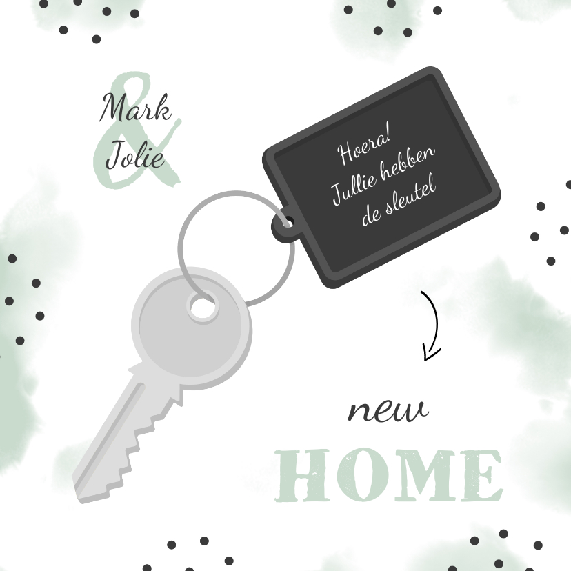 Felicitatiekaarten - Felicitatiekaart new home sleutel met label