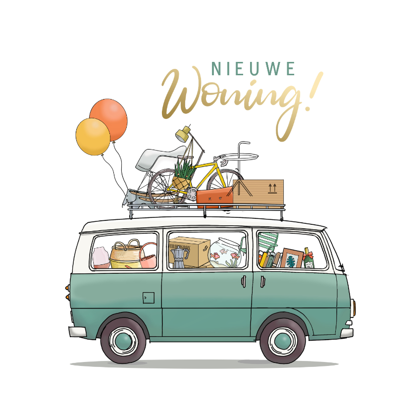 Felicitatiekaarten - Felicitatiekaart nieuwe woning busje