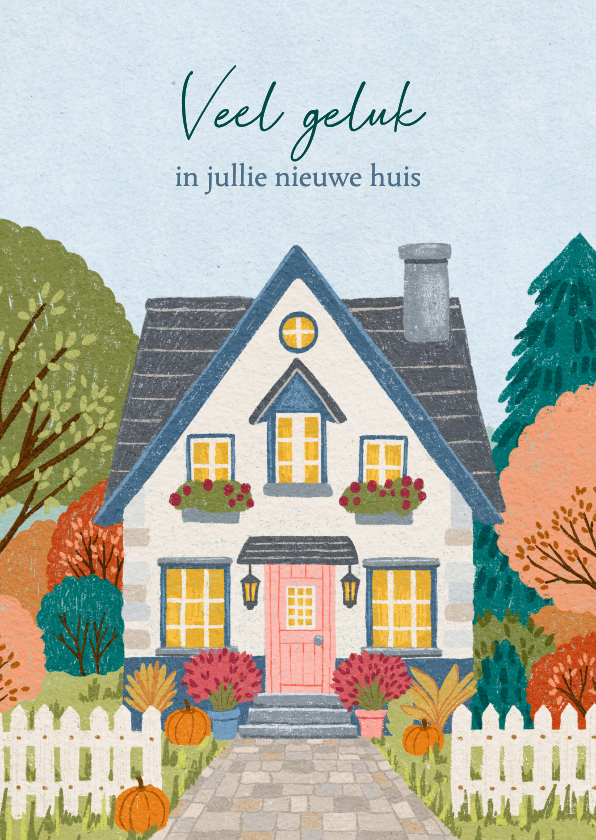 Felicitatiekaart nieuwe woning een herfstige tekening - Felicitatiekaarten Felicitatiekaarten - Felicitatiekaart nieuwe woning een herfstige tekening