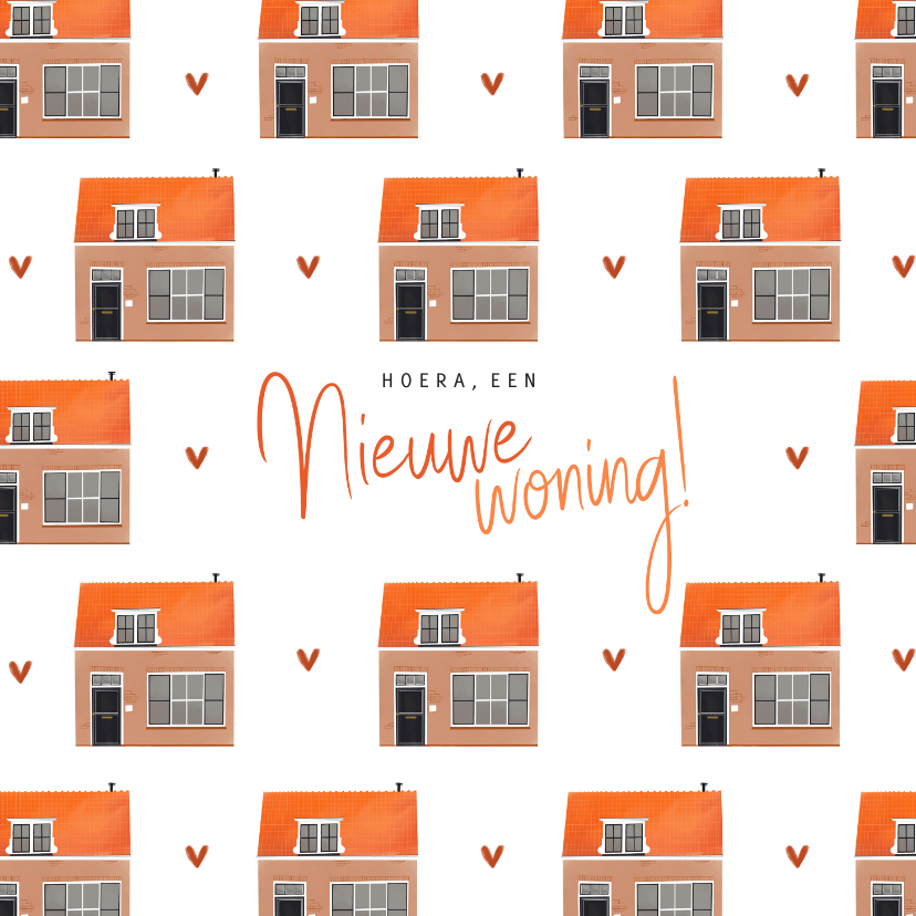 Felicitatiekaarten - Felicitatiekaart nieuwe woning huisjes illustratie patroon