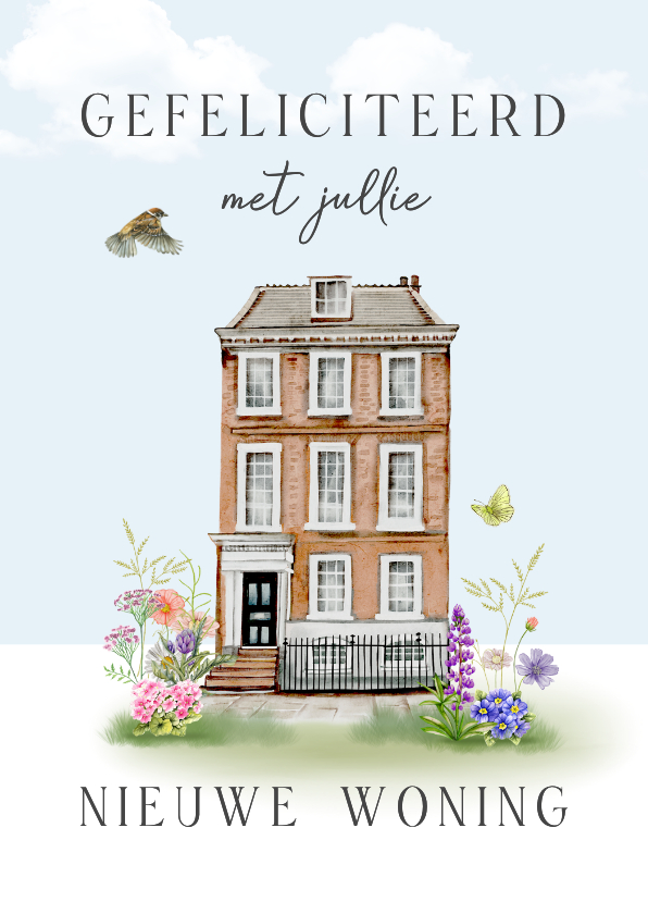 Felicitatiekaart nieuwe woning met leuk huis - Felicitatiekaarten Felicitatiekaarten - Felicitatiekaart nieuwe woning met leuk huis