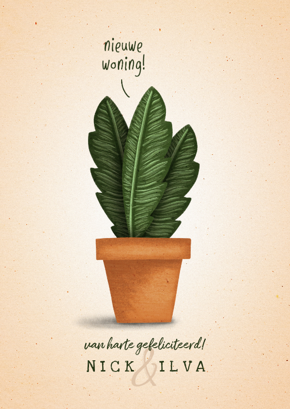 Felicitatiekaart 'nieuwe woning' met plant in pot - Felicitatiekaarten Felicitatiekaarten - Felicitatiekaart 'nieuwe woning' met plant in pot