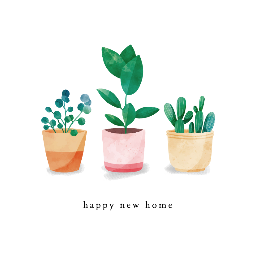 Felicitatiekaarten - Felicitatiekaart nieuwe woning met waterverf planten