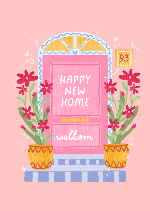 Felicitatiekaarten - Felicitatiekaart nieuwe woning voordeur roze