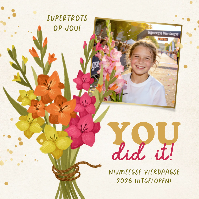 Felicitatiekaarten - Felicitatiekaart Nijmeegse vierdaagse gladiolen foto