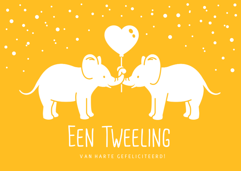 Felicitatiekaarten - Felicitatiekaart olifant geboorte tweeling jongen en meisje 