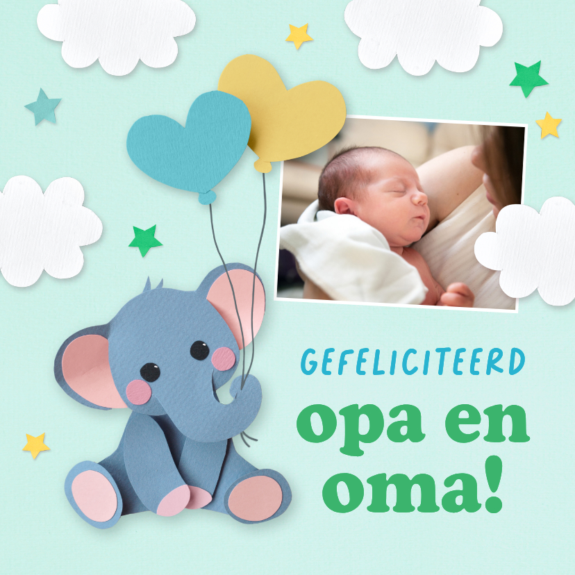 Felicitatiekaarten - Felicitatiekaart opa en oma olifantje