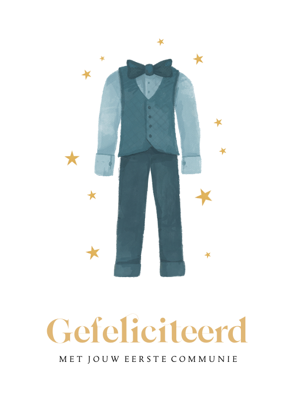 Felicitatiekaarten - Felicitatiekaart outfit communie sterretjes gefeliciteerd