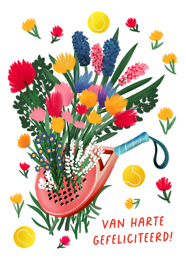 Felicitatiekaarten - Felicitatiekaart 'padel met bloemen'