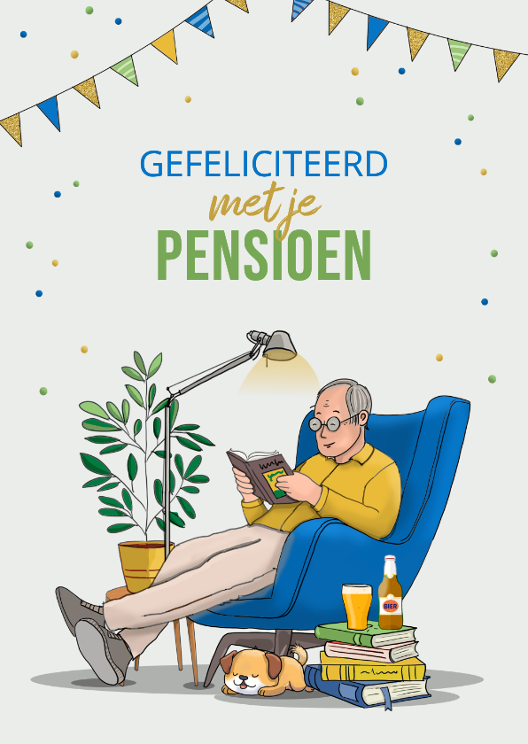 Felicitatiekaarten - Felicitatiekaart pensioen man in relaxstoel 