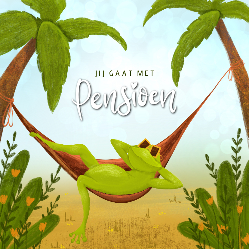 Felicitatiekaarten - Felicitatiekaart pensioen met kikker in hangmat
