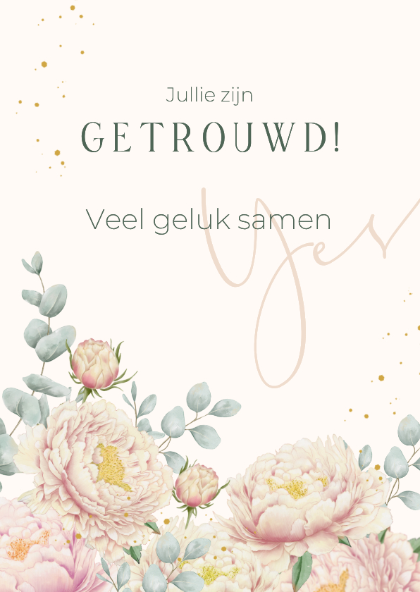 Felicitatiekaarten - Felicitatiekaart pioenrozen en eucalyptus