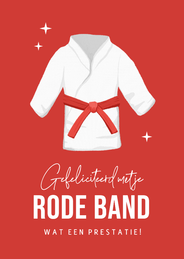 Felicitatiekaart rode band judo gefeliciteerd topper - Felicitatiekaarten Felicitatiekaarten - Felicitatiekaart rode band judo gefeliciteerd topper