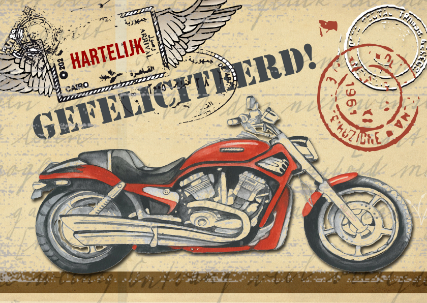 Felicitatiekaarten - felicitatiekaart rode motor vintage