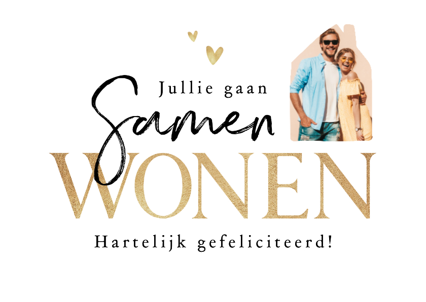 Felicitatiekaart samenwonen huisje goud gefeliciteerd - Felicitatiekaarten Felicitatiekaarten - Felicitatiekaart samenwonen huisje goud gefeliciteerd