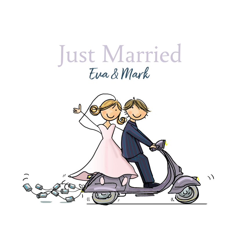 Felicitatiekaarten - Felicitatiekaart scooter scooter just married