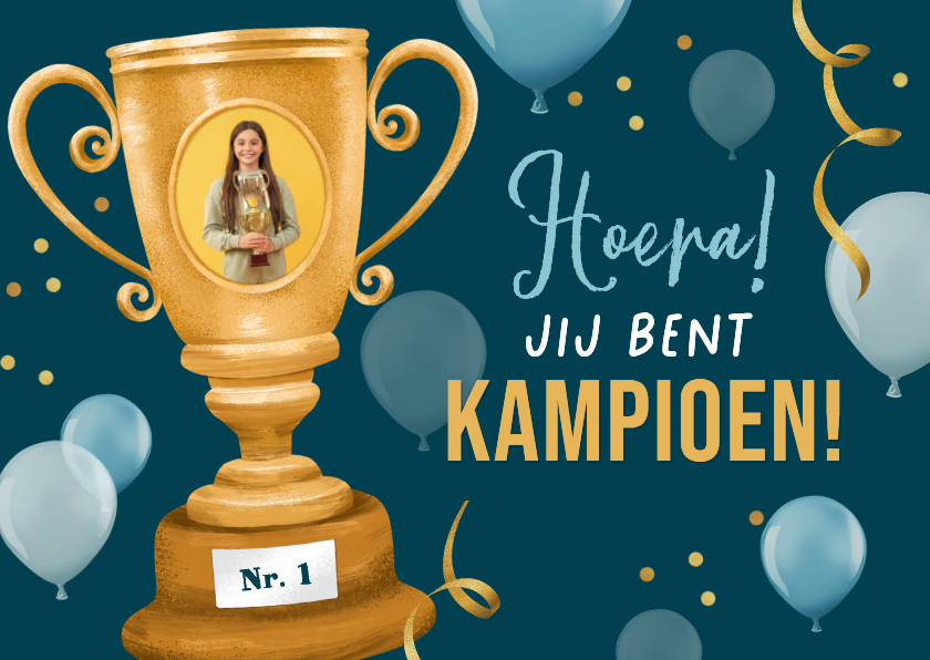 Felicitatiekaart sportprestatie algemeen beker kampioen foto - Felicitatiekaarten Felicitatiekaarten - Felicitatiekaart sportprestatie algemeen beker kampioen foto