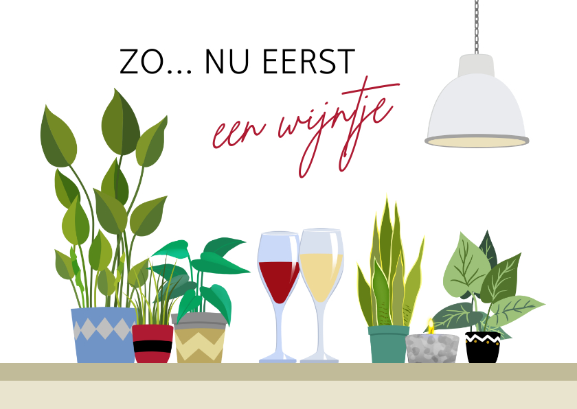 Felicitatiekaarten - Felicitatiekaart stel dat is verhuisd tijd voor wijn