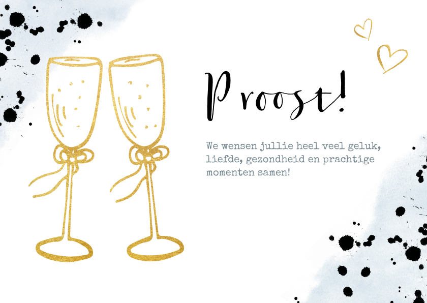 Felicitatiekaarten - Felicitatiekaart trouwen met gouden champagneglazen toast