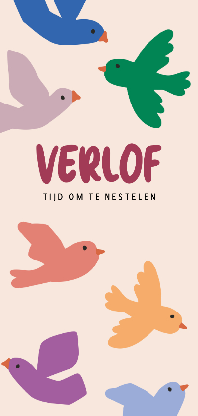 Felicitatiekaart verlof kleurrijk met vogeltjes - Felicitatiekaarten Felicitatiekaarten - Felicitatiekaart verlof kleurrijk met vogeltjes