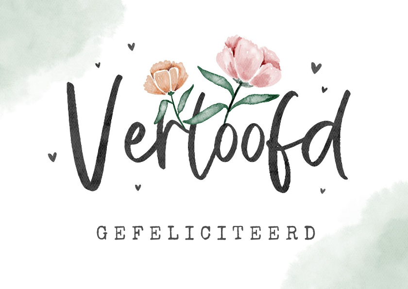 Felicitatiekaarten - Felicitatiekaart verloofd bloemen waterverf hartjes