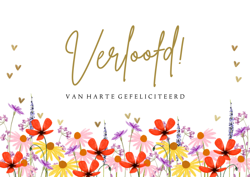 Felicitatiekaarten - Felicitatiekaart verloofd met kleurrijke zomerbloeiers