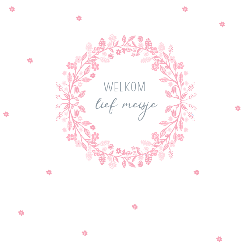 Felicitatiekaart voor geboorte met roze krans - Felicitatiekaarten Felicitatiekaarten - Felicitatiekaart voor geboorte met roze krans