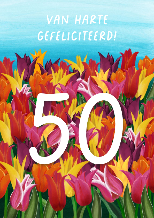 Felicitatiekaart voor huwelijksdag met tulpen en cijfer - Felicitatiekaarten Felicitatiekaarten - Felicitatiekaart voor huwelijksdag met tulpen en cijfer